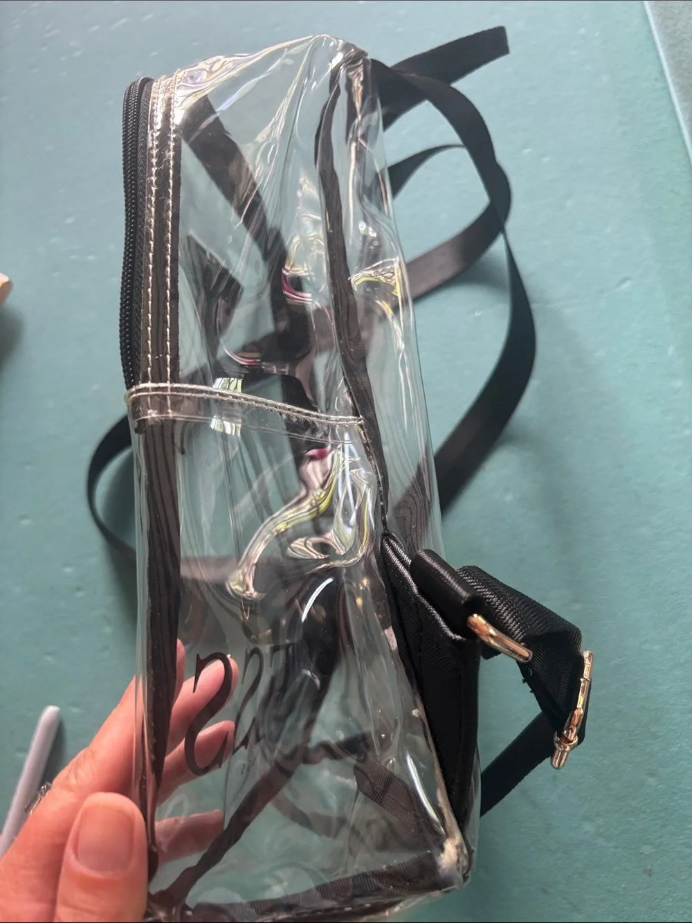 GUESS stadium Clear Black Trim logo Backpack - Transparent Stadium Bag